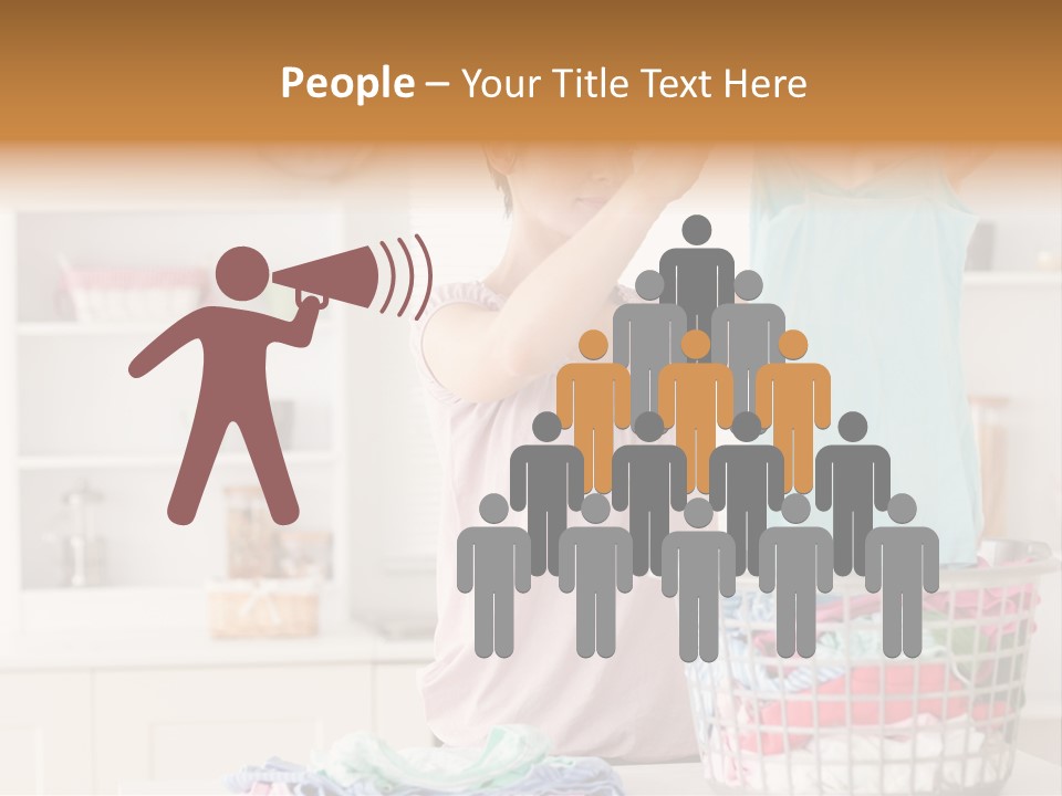 A Woman Holding A Blue Shirt In Front Of A Laundry Basket PowerPoint Template