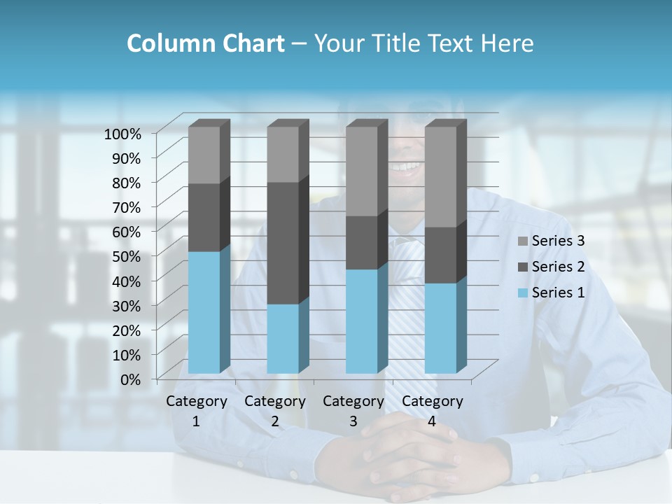 A Man In A Blue Shirt And Tie Sitting At A Table PowerPoint Template