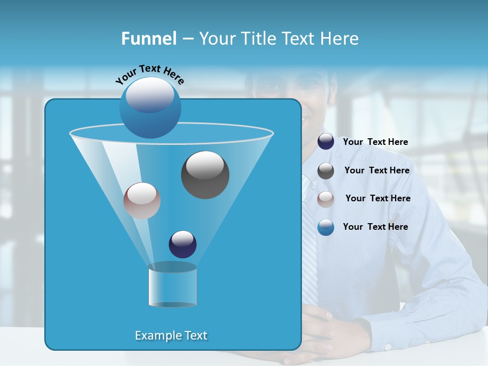 A Man In A Blue Shirt And Tie Sitting At A Table PowerPoint Template