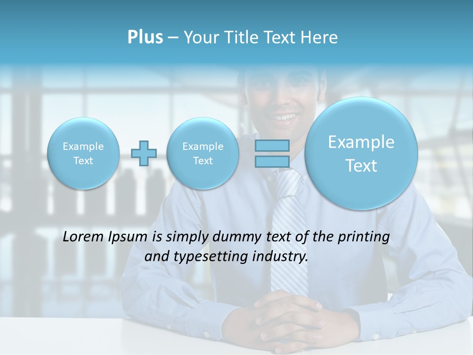 A Man In A Blue Shirt And Tie Sitting At A Table PowerPoint Template