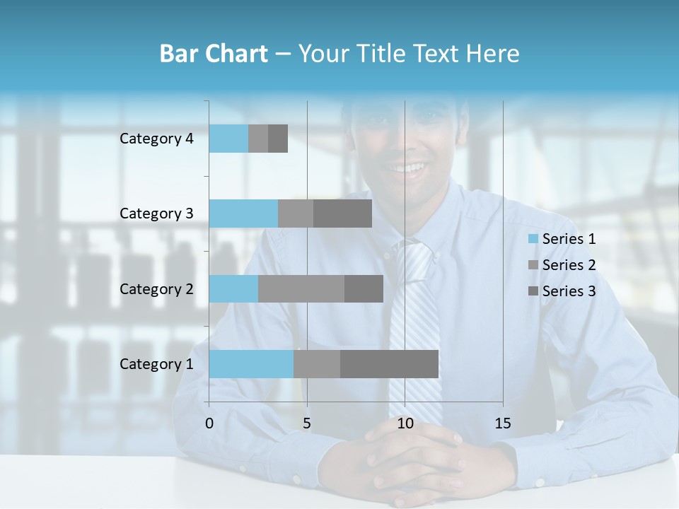 A Man In A Blue Shirt And Tie Sitting At A Table PowerPoint Template