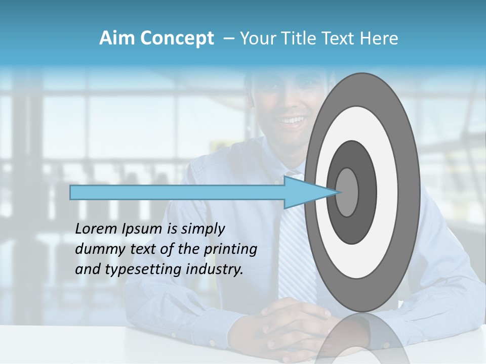 A Man In A Blue Shirt And Tie Sitting At A Table PowerPoint Template