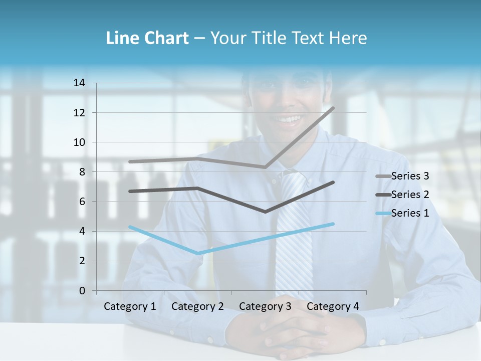 A Man In A Blue Shirt And Tie Sitting At A Table PowerPoint Template