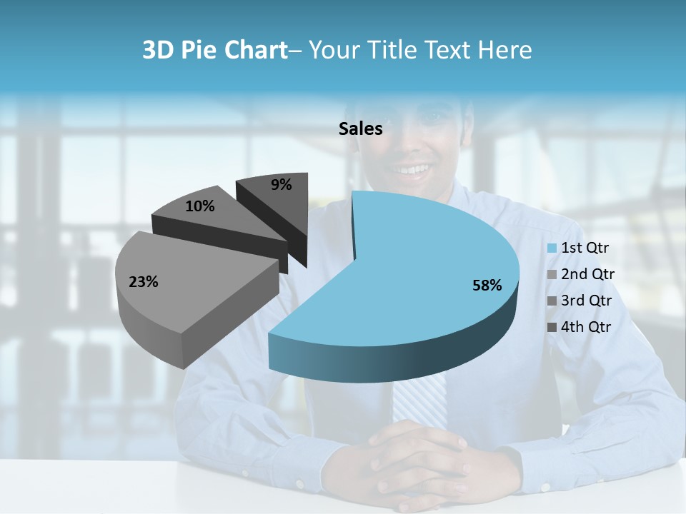A Man In A Blue Shirt And Tie Sitting At A Table PowerPoint Template