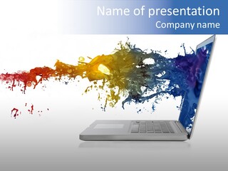 A Laptop With A Splash Of Paint On The Screen PowerPoint Template