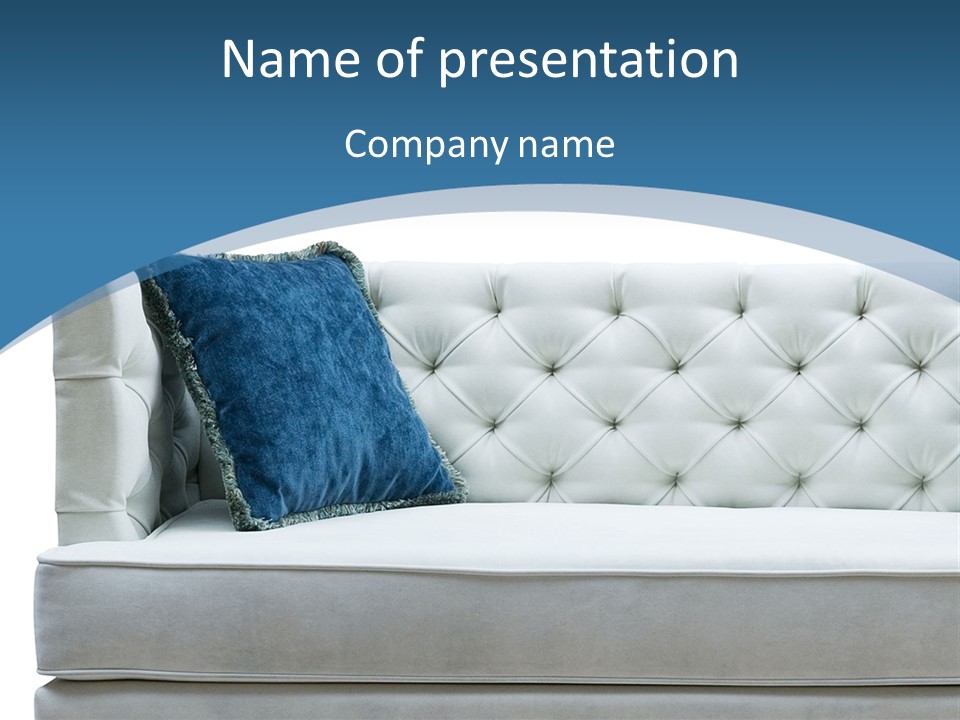A White Couch With A Blue Pillow On It PowerPoint Template
