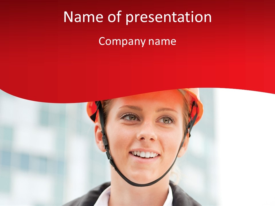 A Woman Wearing A Helmet With A Red Background PowerPoint Template