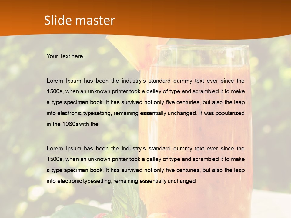 A Glass Of Orange Juice With Raspberries On A Table PowerPoint Template
