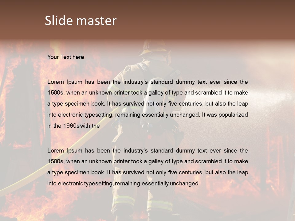 A Firefighter Spraying Water On A Fire PowerPoint Template