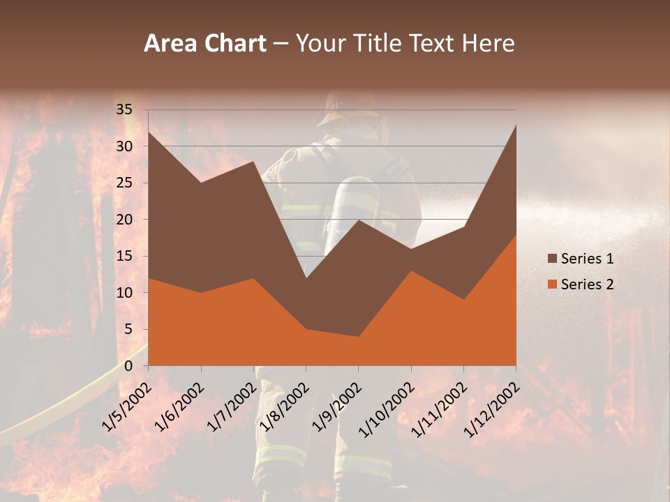 A Firefighter Spraying Water On A Fire PowerPoint Template