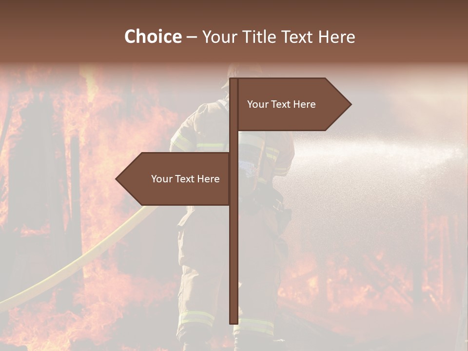 A Firefighter Spraying Water On A Fire PowerPoint Template