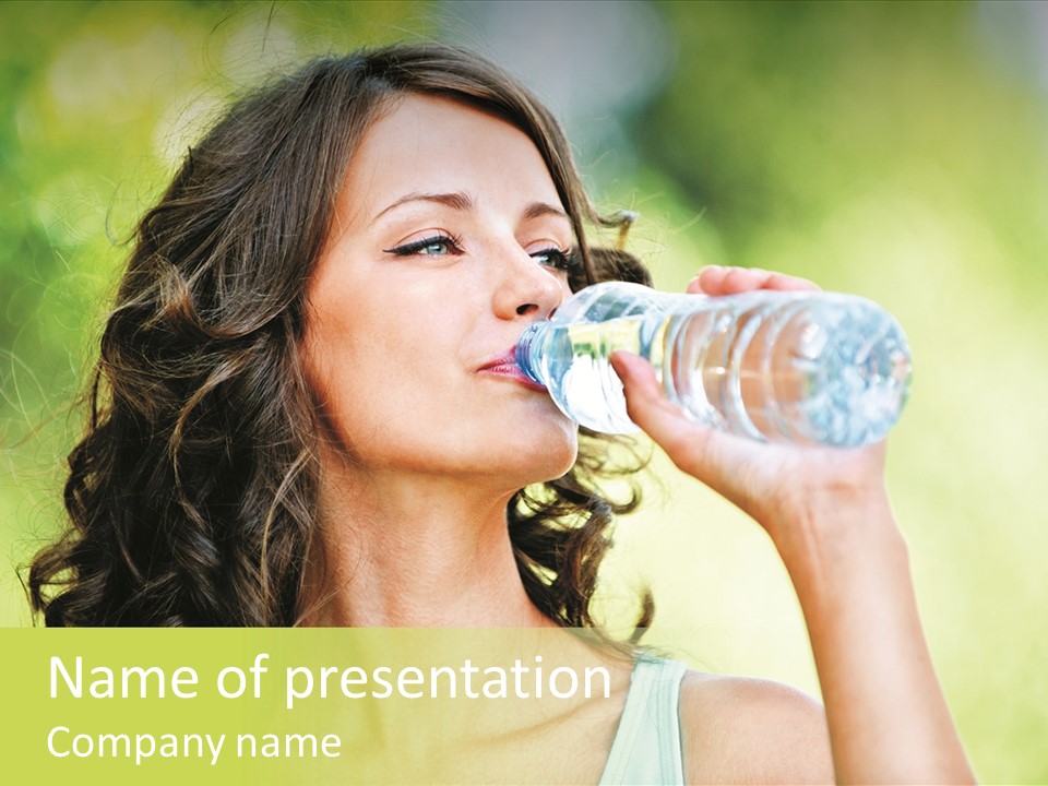 A Woman Drinking Water From A Plastic Bottle PowerPoint Template