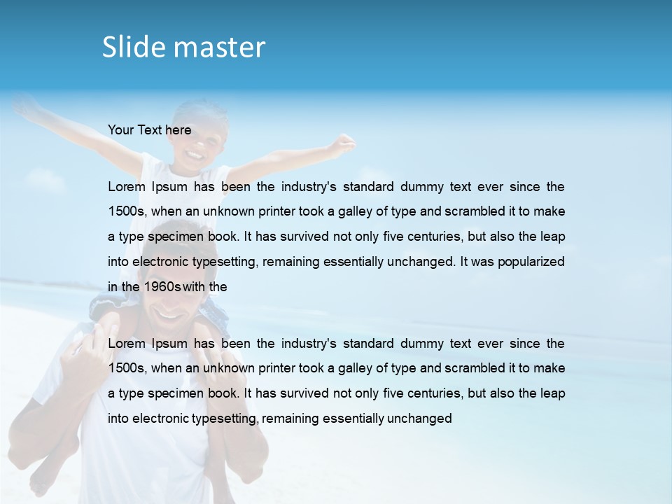 A Man Carrying A Child On His Shoulders On The Beach PowerPoint Template