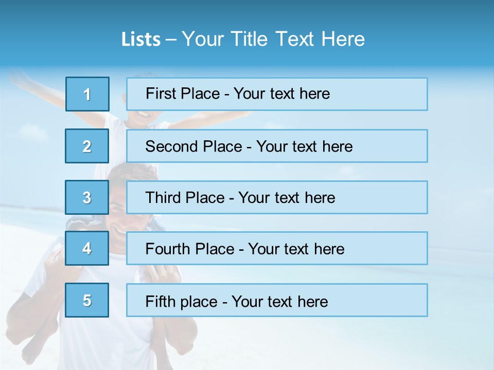 A Man Carrying A Child On His Shoulders On The Beach PowerPoint Template