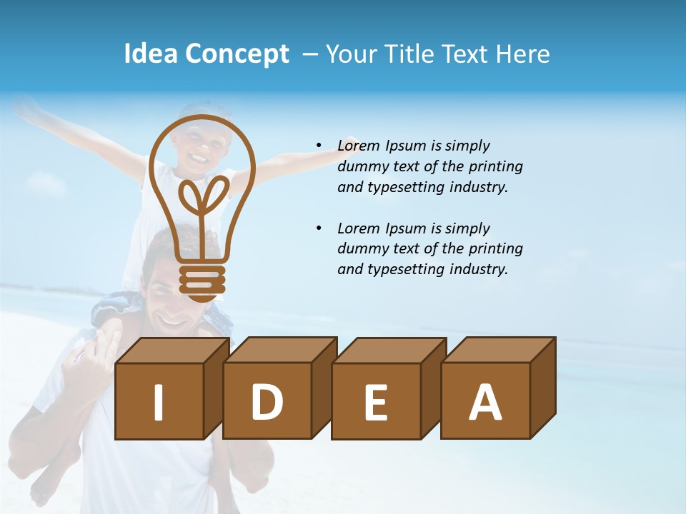 A Man Carrying A Child On His Shoulders On The Beach PowerPoint Template