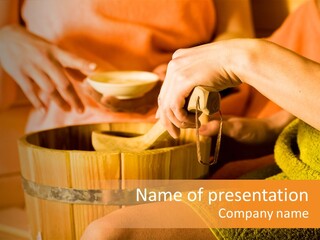 A Woman Is Sitting In A Sauna With A Banana In Her Hand PowerPoint Template
