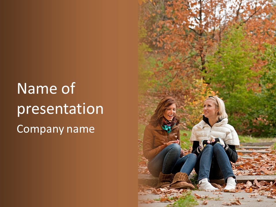 Two Women Sitting On The Ground Talking To Each Other PowerPoint Template