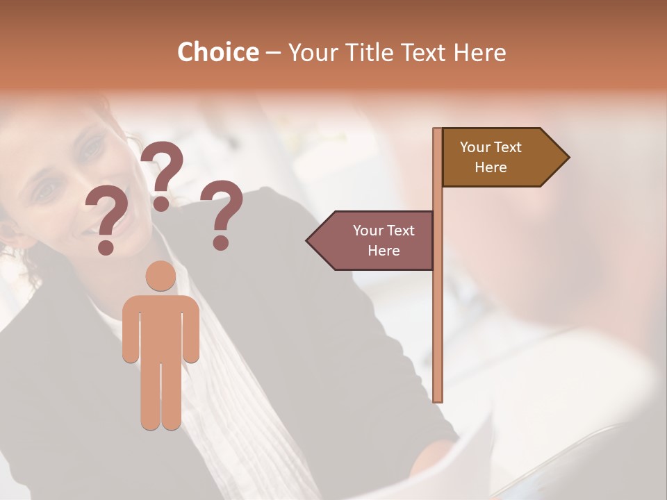 A Woman Sitting At A Desk Talking To A Man PowerPoint Template