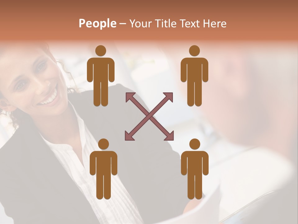 A Woman Sitting At A Desk Talking To A Man PowerPoint Template