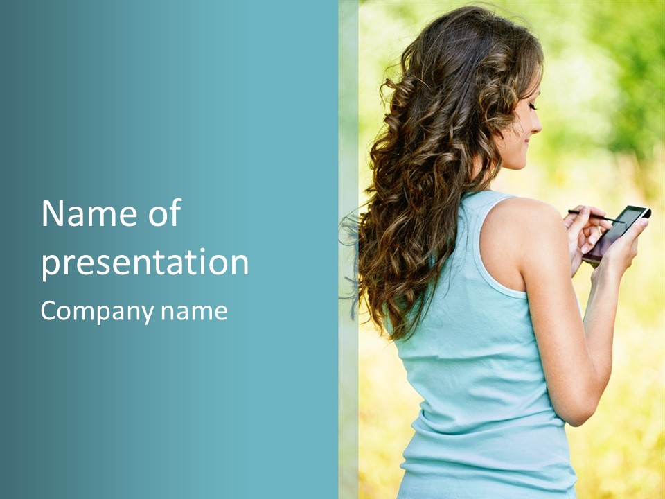 A Woman Holding A Cell Phone In Her Hand PowerPoint Template