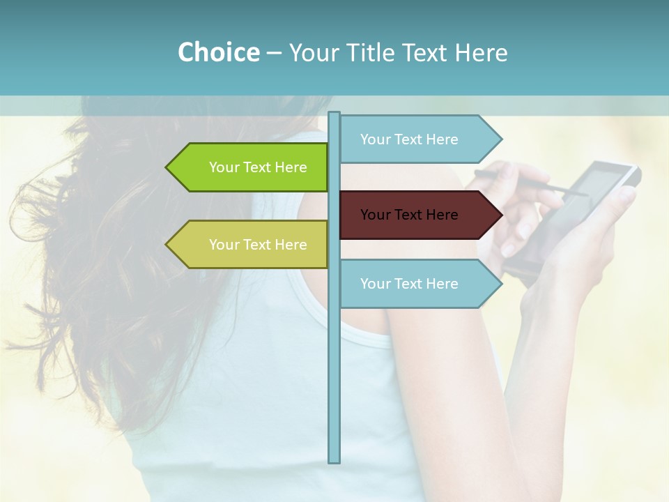 A Woman Holding A Cell Phone In Her Hand PowerPoint Template