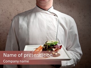 A Man Holding A Plate Of Food With A Name On It PowerPoint Template