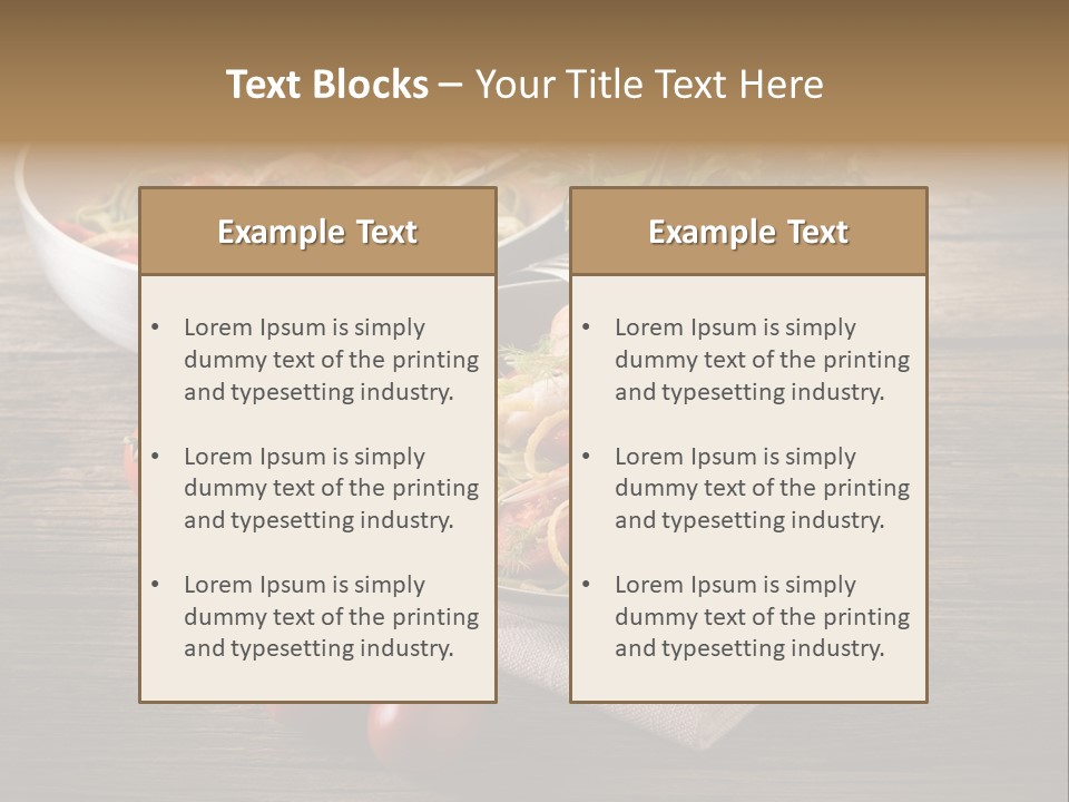 Two Pans Filled With Pasta And Vegetables On A Wooden Table PowerPoint Template