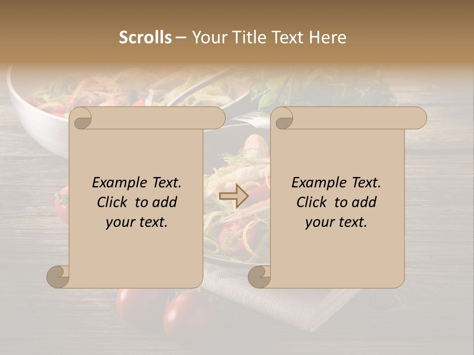 Two Pans Filled With Pasta And Vegetables On A Wooden Table PowerPoint Template