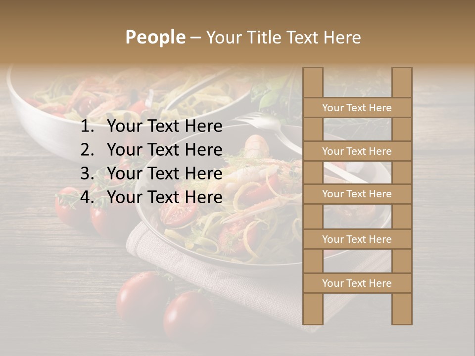 Two Pans Filled With Pasta And Vegetables On A Wooden Table PowerPoint Template