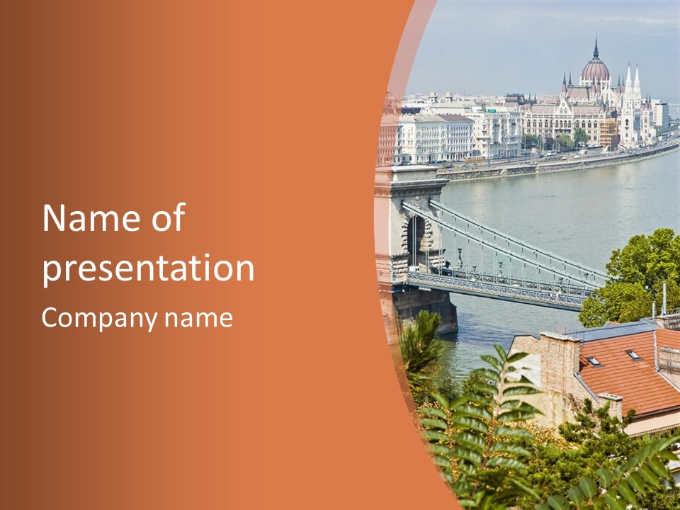 A Bridge Over A River With A City In The Background PowerPoint Template