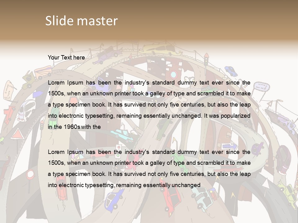 A Large Group Of Cars Driving Over A Bridge PowerPoint Template