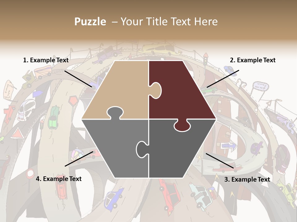 A Large Group Of Cars Driving Over A Bridge PowerPoint Template