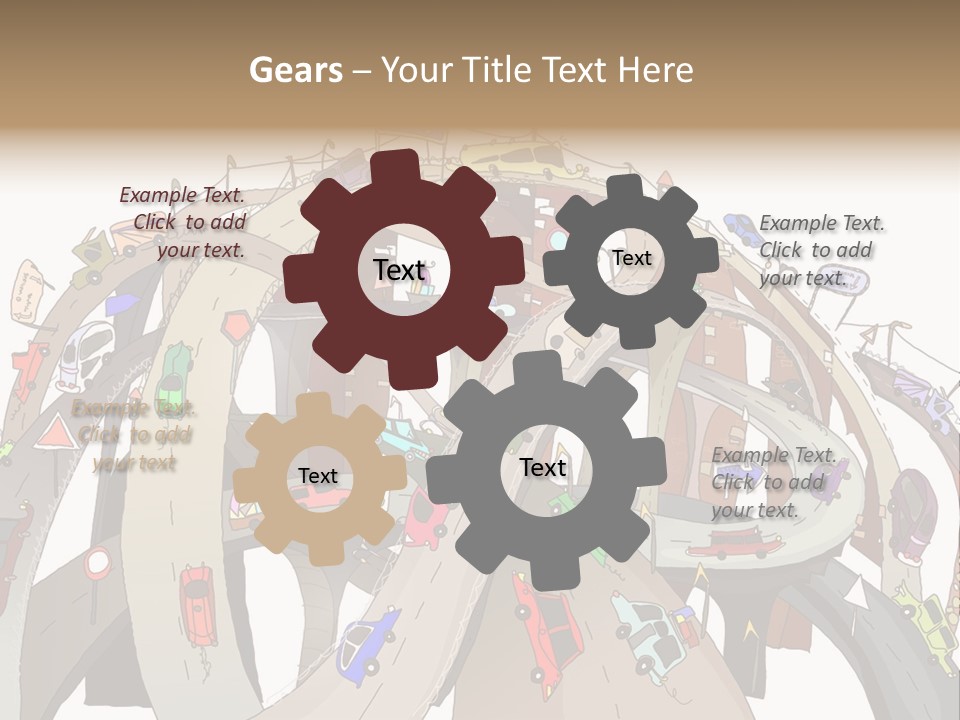 A Large Group Of Cars Driving Over A Bridge PowerPoint Template