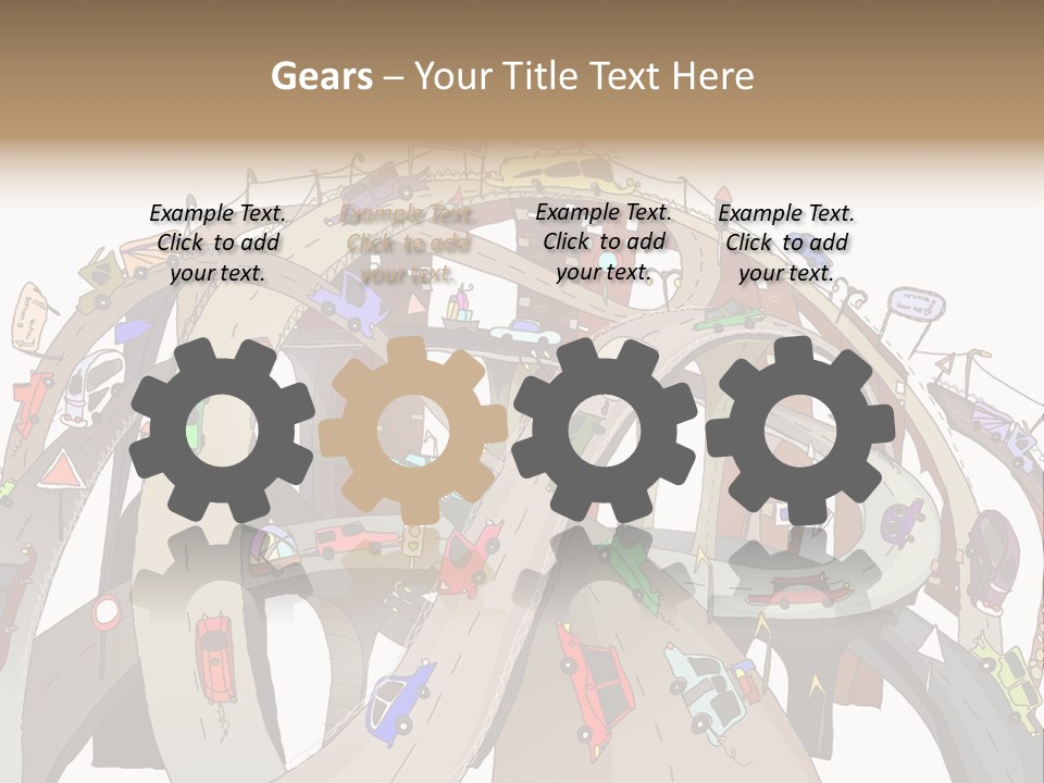 A Large Group Of Cars Driving Over A Bridge PowerPoint Template