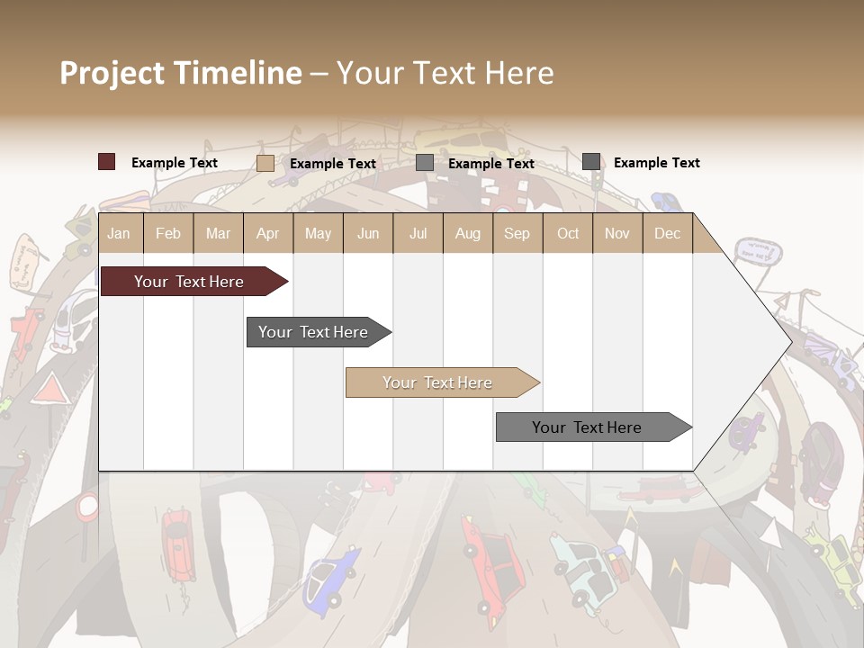 A Large Group Of Cars Driving Over A Bridge PowerPoint Template