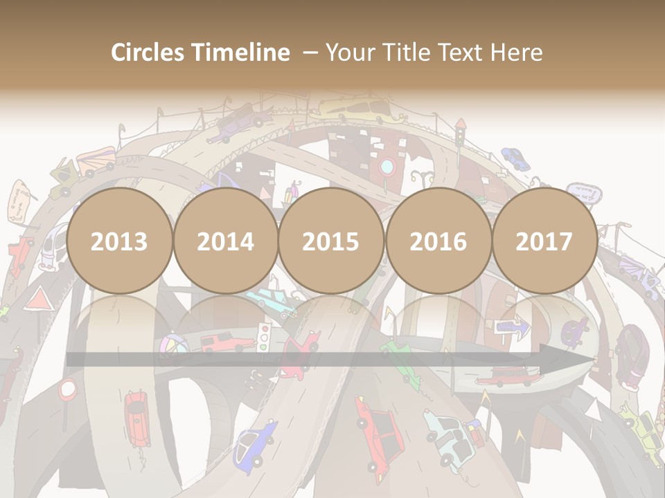 A Large Group Of Cars Driving Over A Bridge PowerPoint Template