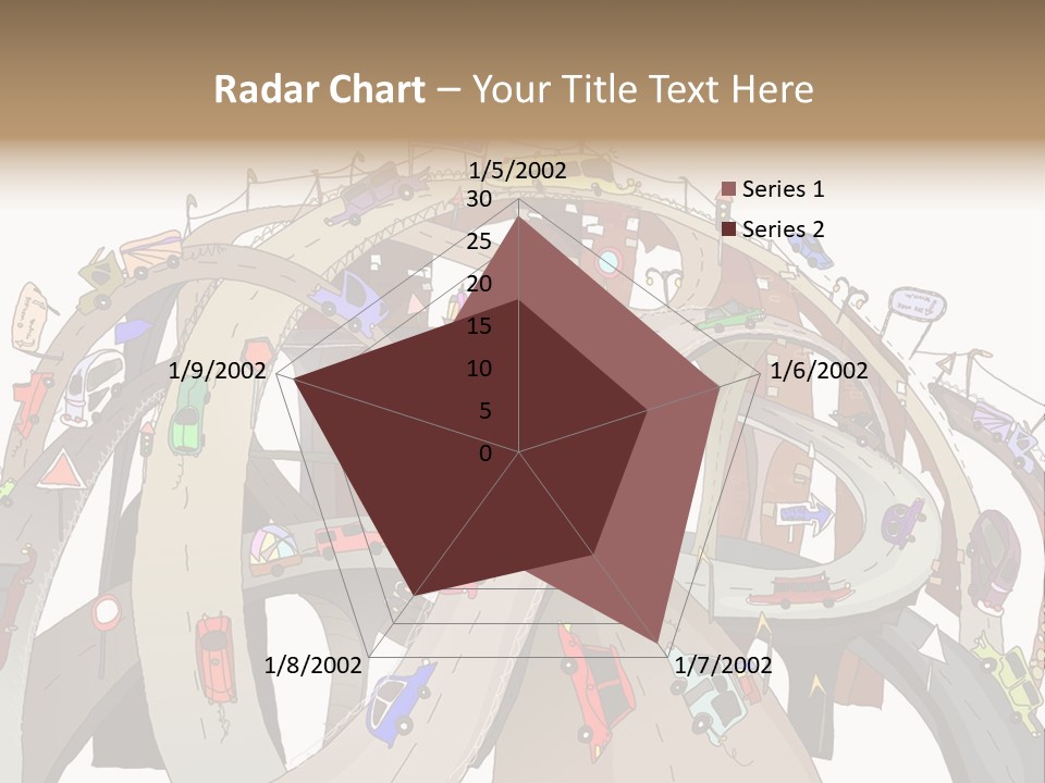 A Large Group Of Cars Driving Over A Bridge PowerPoint Template