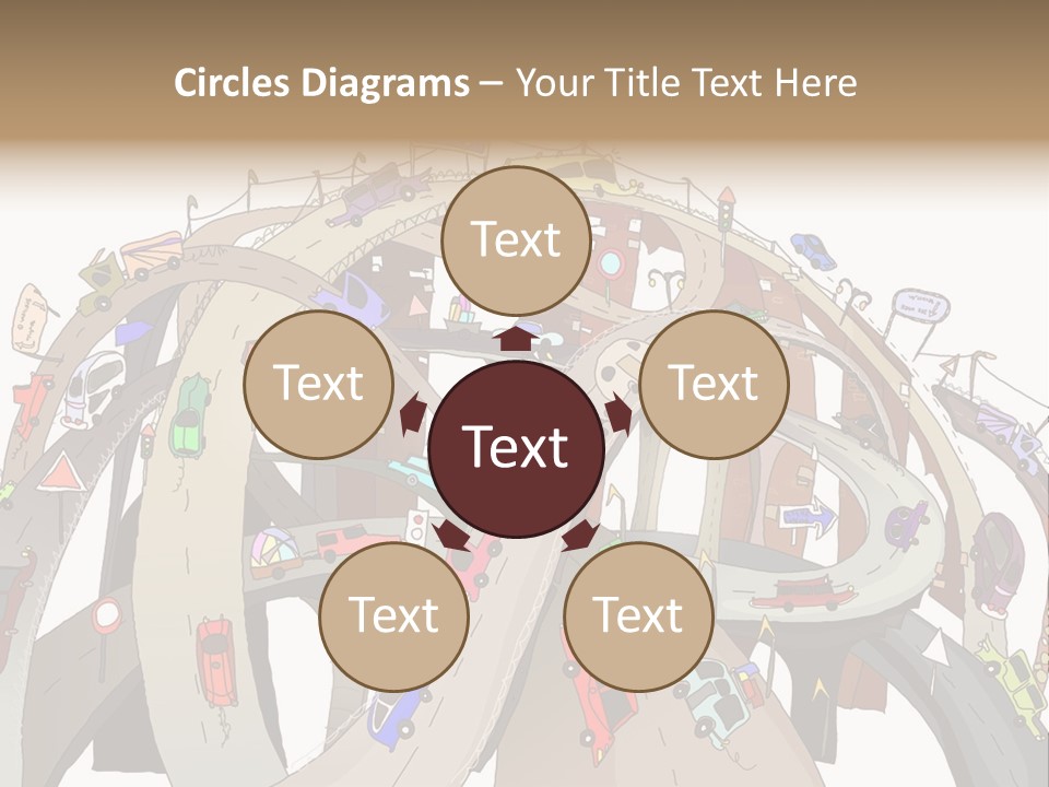 A Large Group Of Cars Driving Over A Bridge PowerPoint Template