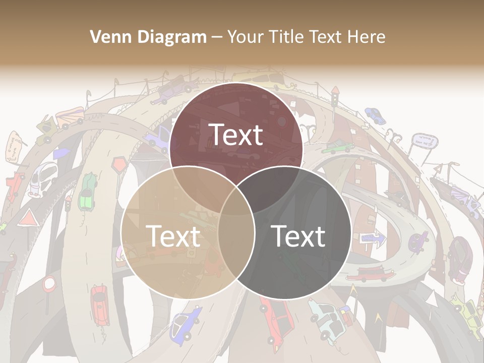 A Large Group Of Cars Driving Over A Bridge PowerPoint Template