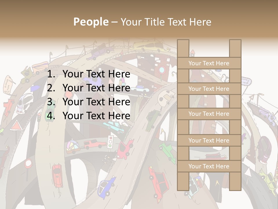 A Large Group Of Cars Driving Over A Bridge PowerPoint Template