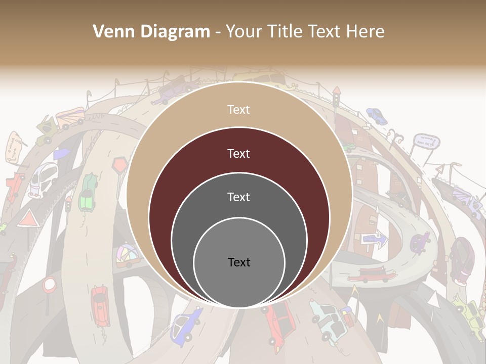 A Large Group Of Cars Driving Over A Bridge PowerPoint Template