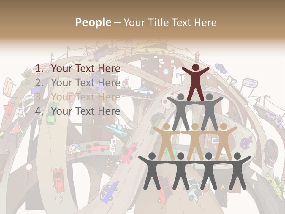 A Large Group Of Cars Driving Over A Bridge PowerPoint Template