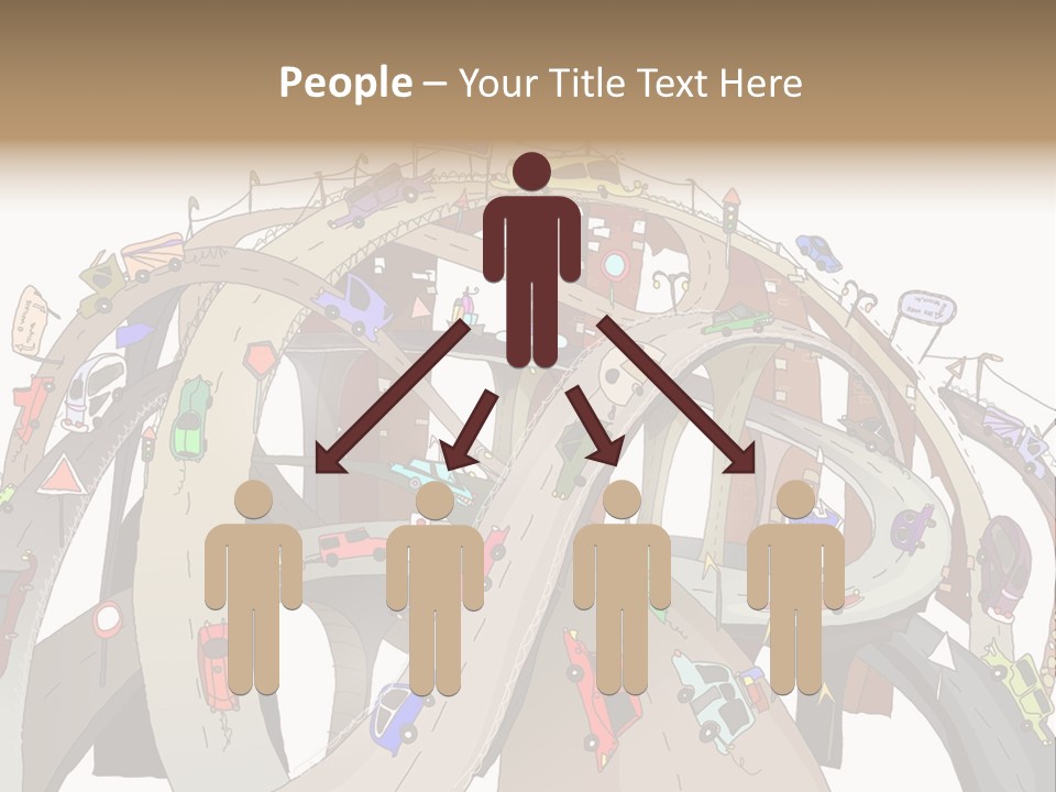 A Large Group Of Cars Driving Over A Bridge PowerPoint Template