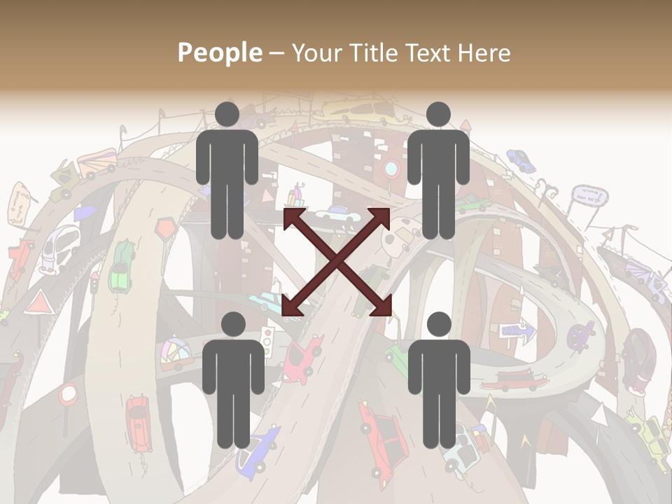 A Large Group Of Cars Driving Over A Bridge PowerPoint Template