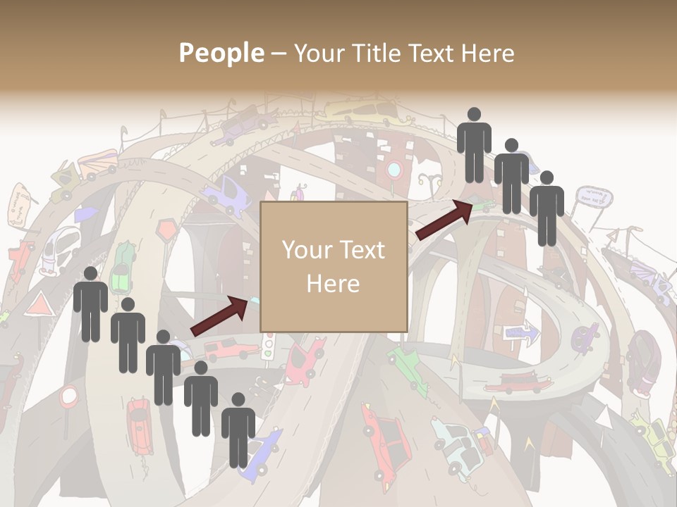 A Large Group Of Cars Driving Over A Bridge PowerPoint Template