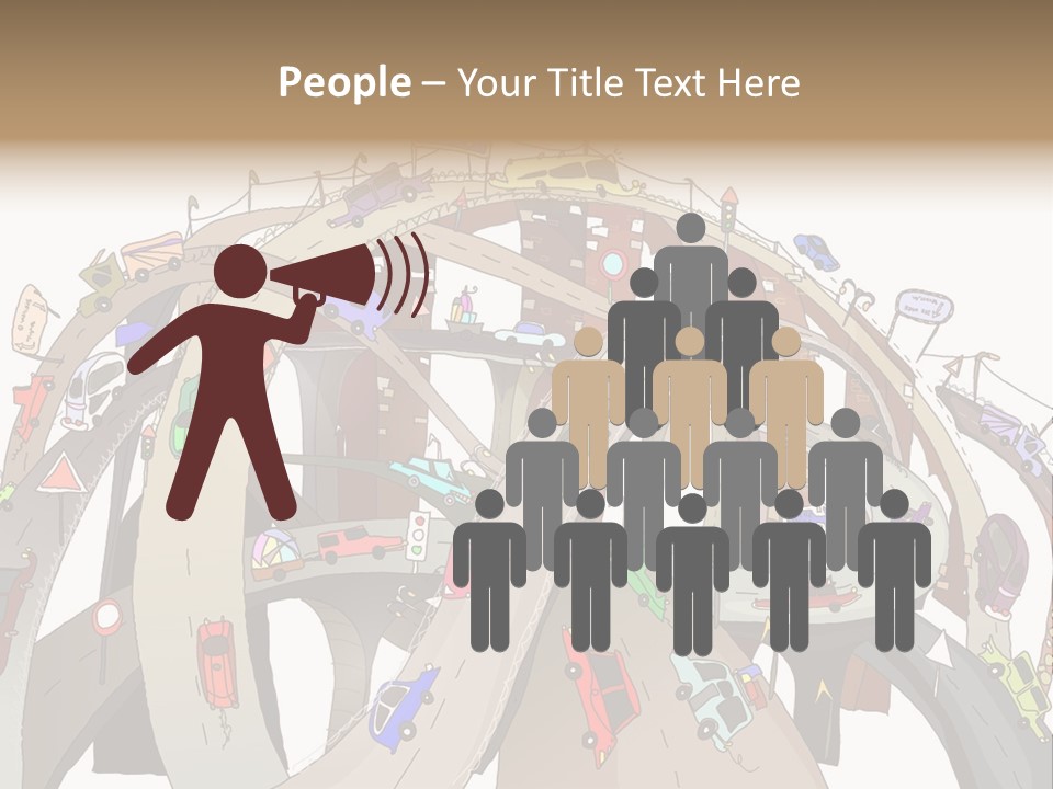 A Large Group Of Cars Driving Over A Bridge PowerPoint Template