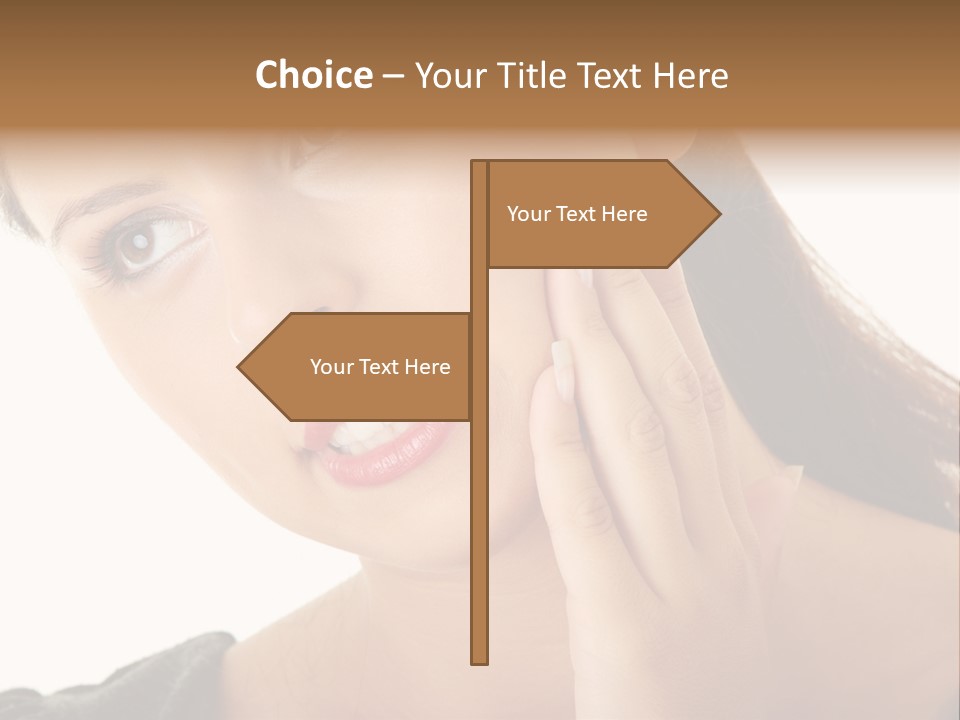 A Woman Holding Her Hand Up To Her Face PowerPoint Template