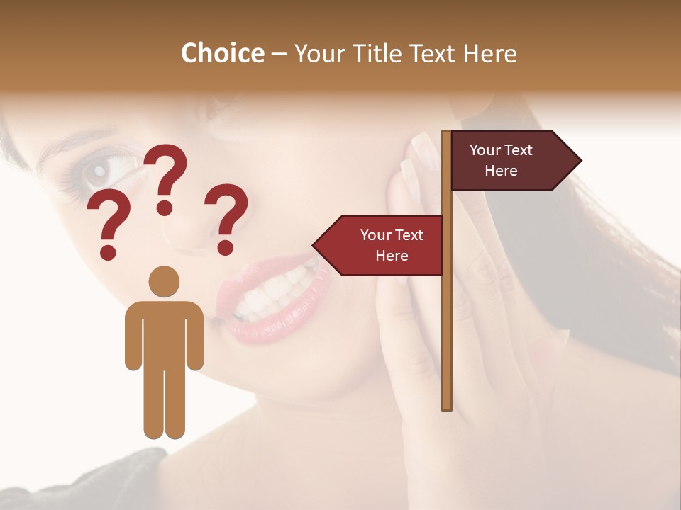 A Woman Holding Her Hand Up To Her Face PowerPoint Template