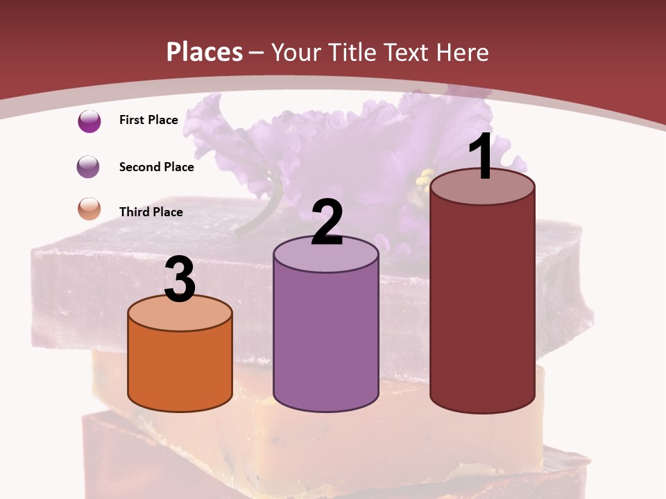 Three Soap Bars With A Purple Flower On Top Of Them PowerPoint Template