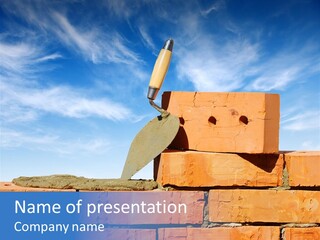 A Brick Wall With A Shovel On Top Of It PowerPoint Template